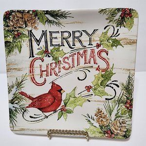 Certified International Susan Winget Evergreen Christmas Dinner Plates Cardinal
